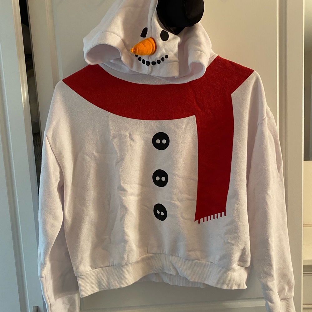 Festive Slightly Cropped Snowman Hoodie with Red Scarf